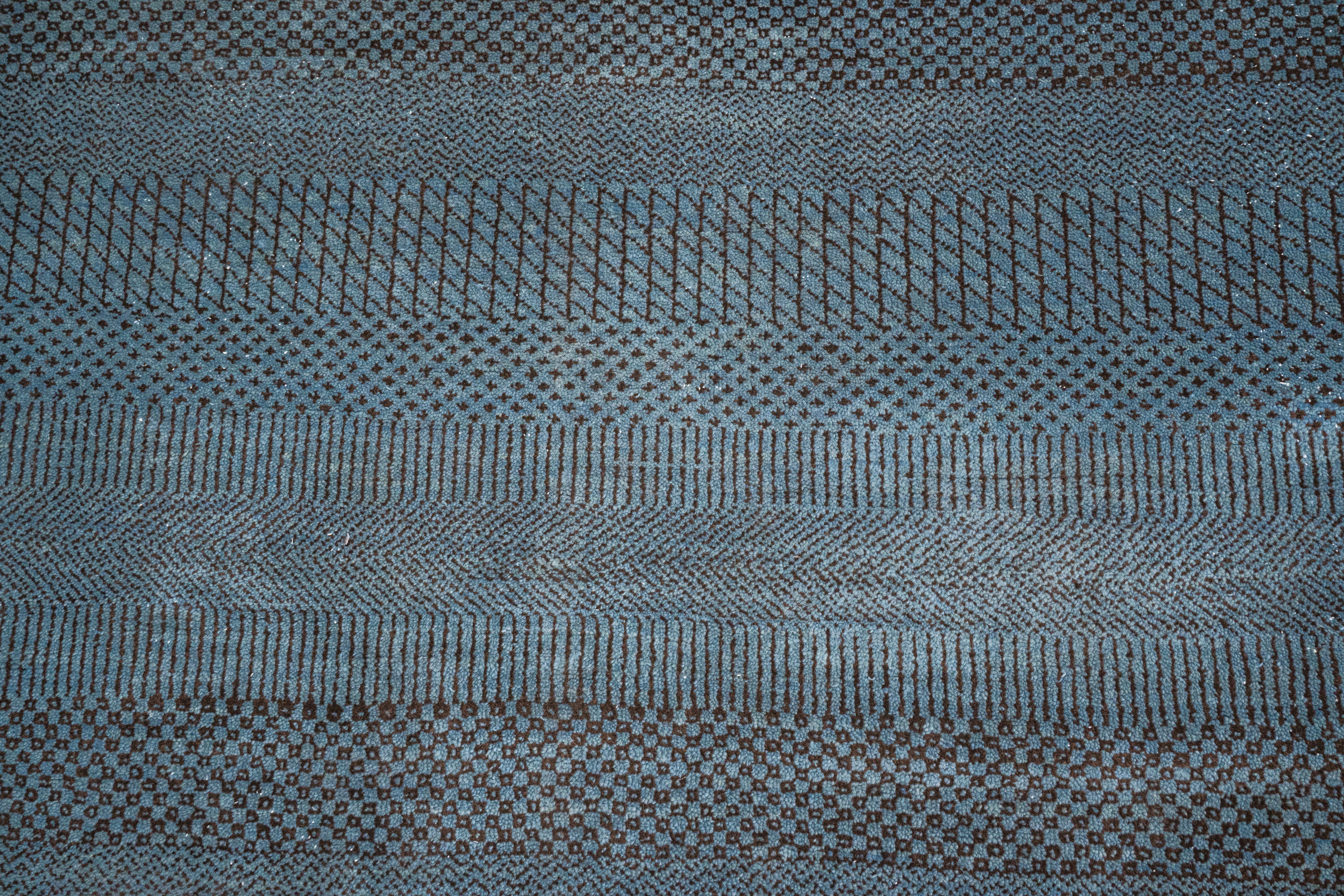 Handknotted Carpet, DIA: 936 MCN, Steel Teal & Drab Camouflage